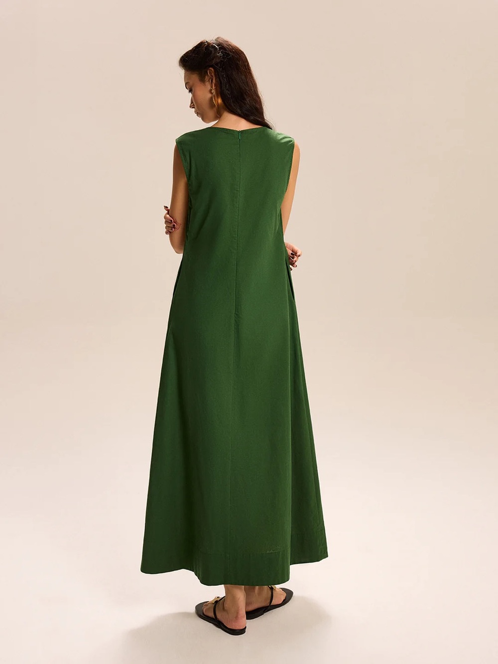 Linen & Cotton Pocketed V-Neck Maxi Dress - Picture 5 of 5